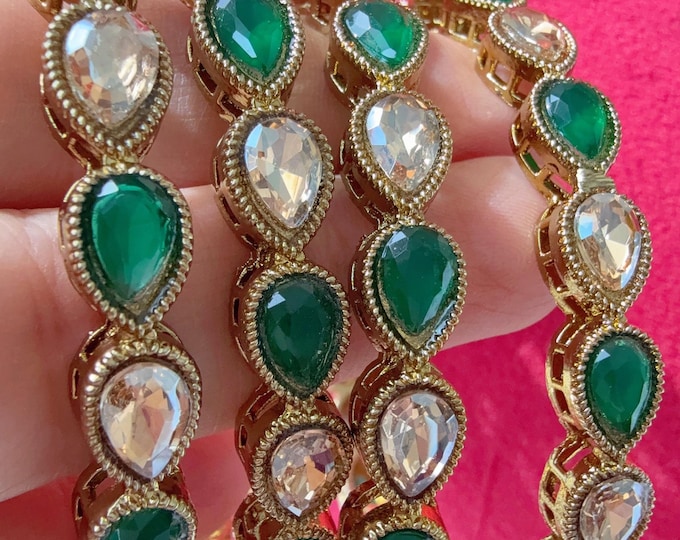 Polki Kundan antique finish Pearl Bangles Set(4 Pc) /Indian Jewelry/Polki Kundan Gold Finish Punjabi bangles/Wedding and party wear bangles