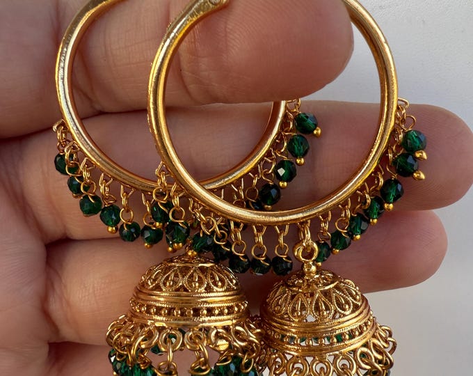 Green bali hoops Earrings/ Punjabi Bali Hoops /Indian Earrings/ Indian Wedding Sangeet Jewelry / Kundan Jhumka //Bridesmaid Jewelry
