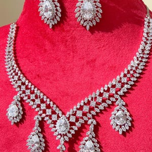 Silver  Diamond Necklace Statement Necklace / Indian jewelry/ CZ Choker/Bridal choker/Diamond choker/diamond necklace  choker