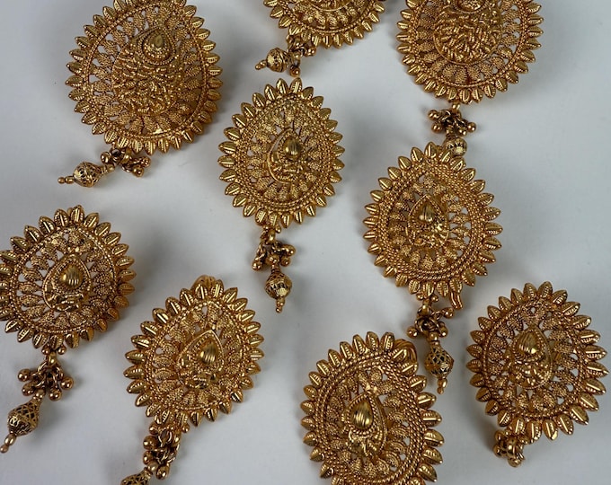 Hair Choti With 9 Flower's Jada Set/Gold Plated Hair Brooch/Hair choti Accessory for Women/Wedding Bridal Jewelry 9 Piece