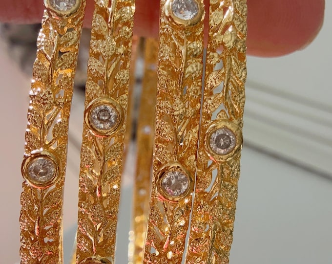 Gold diamond Bangles /Flower Design real gold look like bangle design/Indian Bangles/Indian wedding jewelry//Cut Work Filigree Bangles