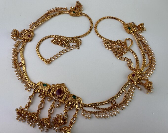 Doli Baraat Polki Ruby Green kundan Waist belt/Indian Belly Chain/ Gold Belly chain/ Gold Plated belly chain kamarband /Antique Belly chain