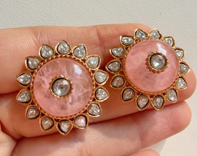 Baby pink Doublet stud  Earrings/Moissanite  diamond Kundan Studs /Indian Jewelry /Statement Stud Earring/Indian studs