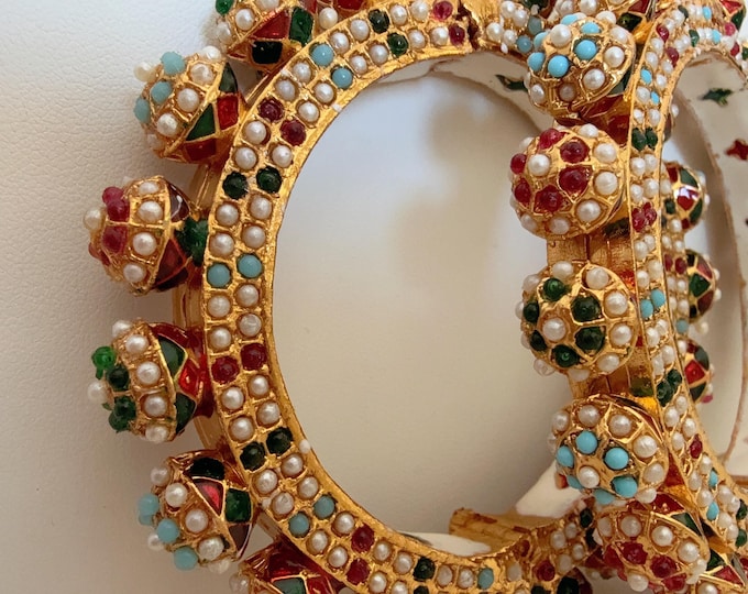 Multi pearls Rajwadi Kada  / Gold Pearl Kada/ Emerald Rajwadi Kada /Indian Wedding jewelry/ Kundan bridal bangles/Rajwadi Jadau  Kada