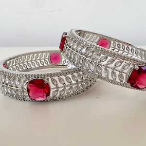 Openable Silver  Ruby American diamond bangle/Silver Ruby kada / Indian bangles/Indian Jewelry /bridal jewelry/Diamond bracelet