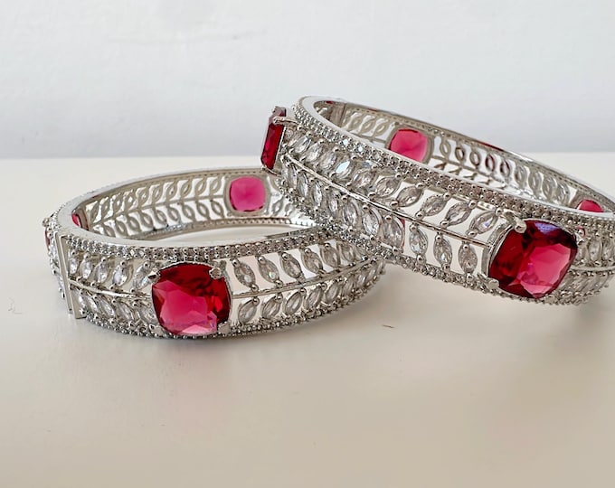 Openable Silver  Ruby American diamond bangle/Silver Ruby kada / Indian bangles/Indian Jewelry /bridal jewelry/Diamond bracelet