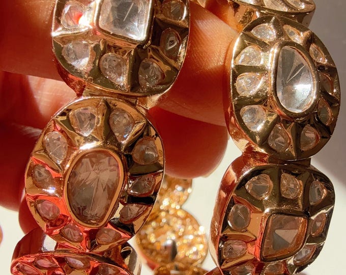 Openable Moissanite kundan bridal Polki wide kada Bangles / Cz stone Moissanite kada /Indian Jewelry /bridal kundan wide kada bangles