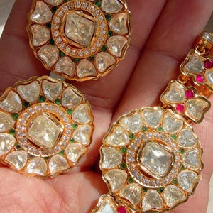 Lilly Moissanite choker necklace stud set/Kundan diamond Ruby green choker Necklace / Indian Bridal Jewelry/Indian Wedding jewelry