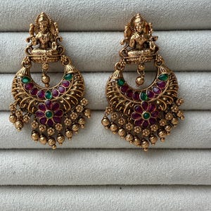 Kemp Gold plated Ruby green chandbali jhumka /gold plated Earrings  / Dangle Drop gold Jhumkas /Indian wedding/Kundan Jhumka/