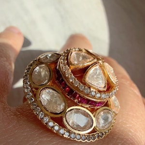 Ruby Cocktail ring/Bridal Kundan Moissanite diamond Ring/Adjustable Ring/Diamond Kundan Ring /Indian Wedding jewelry/