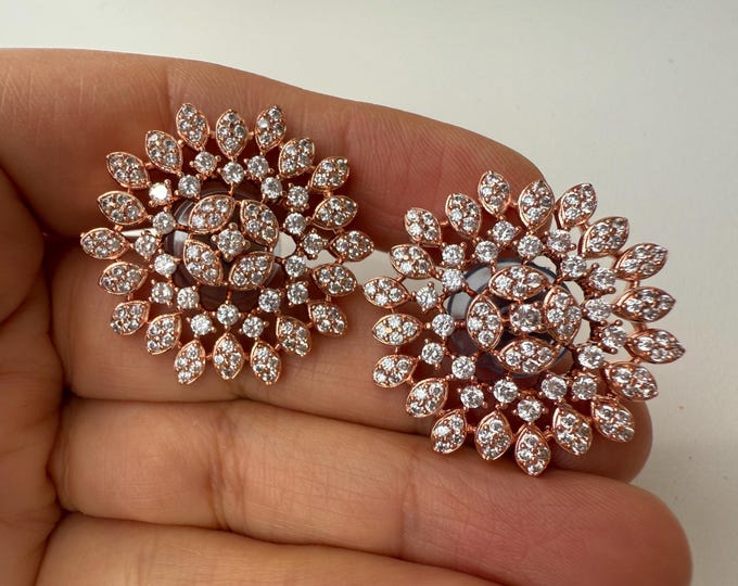 Diamond CZ rose gold Diamond studs /Indian Studs/Indian Jewelry/diamond  Studs/Statement Stud Earring/Kundan Stud Earrings