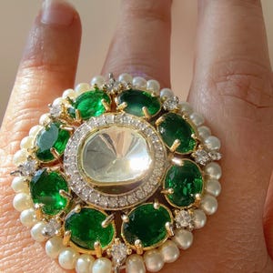 Kundan Green cocktail Ring/Adjustable Ring/ Indian Ring/ Indian Jewelry/Indian Wedding jewelry/Emerald   Stone Kundan Ring