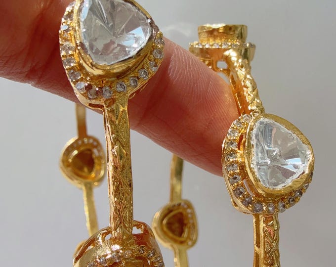 Sabyasachi-Inspired Moissanite kundan  Moissanite Gold kundan bridal  kada Bangles  /Indian Jewelry /bridal kundan  kada diamond bangles