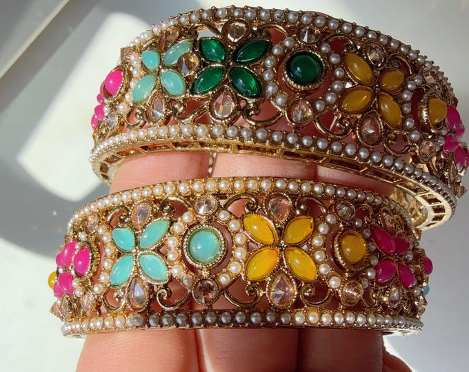 Indian Antique Multi Bangles  kada pair / Bridal Multi color Bangle set/Gold Plated Wedding Bangles/Mix n Match bangles/Indian jewelry