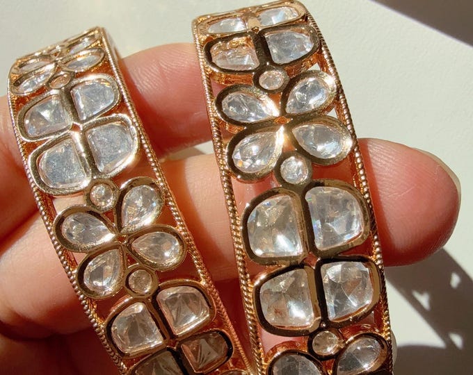 Openable Moissanite  kundan bridal Polki wide kada Bangles / Cz stone Moissanite kada /Indian Jewelry /bridal kundan wide kada bangles