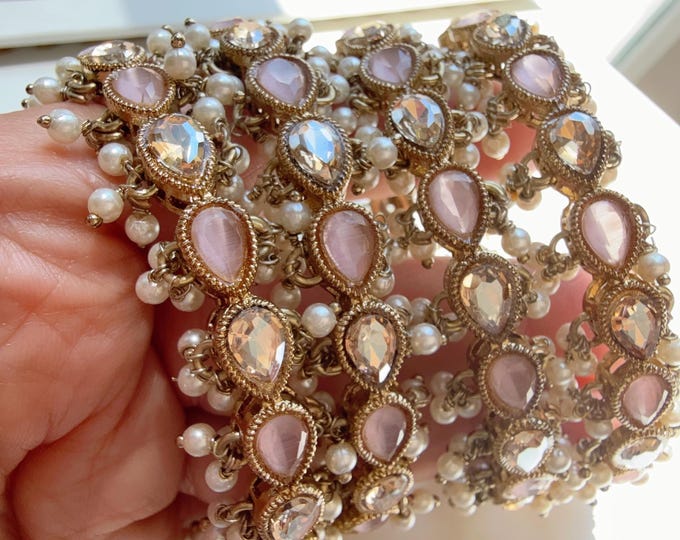 Baby Pink  Kundan  Pearl Bangles 4 PC/Indian Bangles/ Indian jewelry/wedding jewelry/Baby Pink Kundan bangles/Polki Kundan Baby Pink bangles