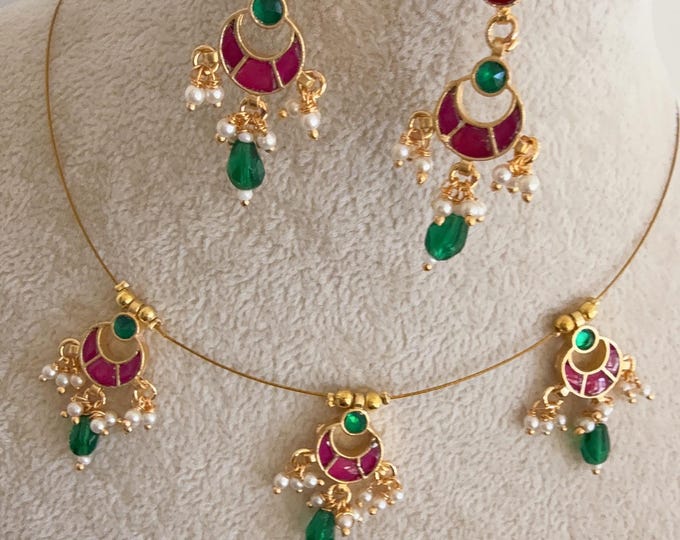 Jadau kemp stone Invisible choker Necklace/Kundan Jadau Invisible Necklace /Kundan Jadau Invisible Necklace Delicate kundan choker/
