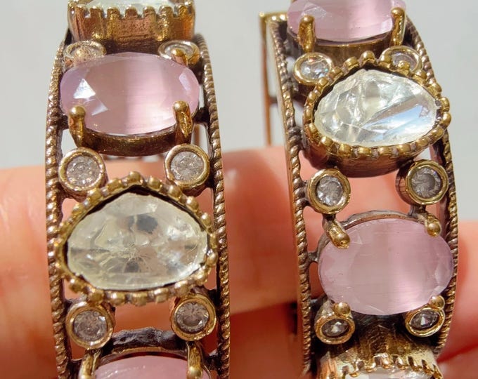 Moissanite diamond hoops Bali diamond baby pink  hoops/Moissanite  precious Stone diamond Kundan bali hoops /American Diamond Hoops