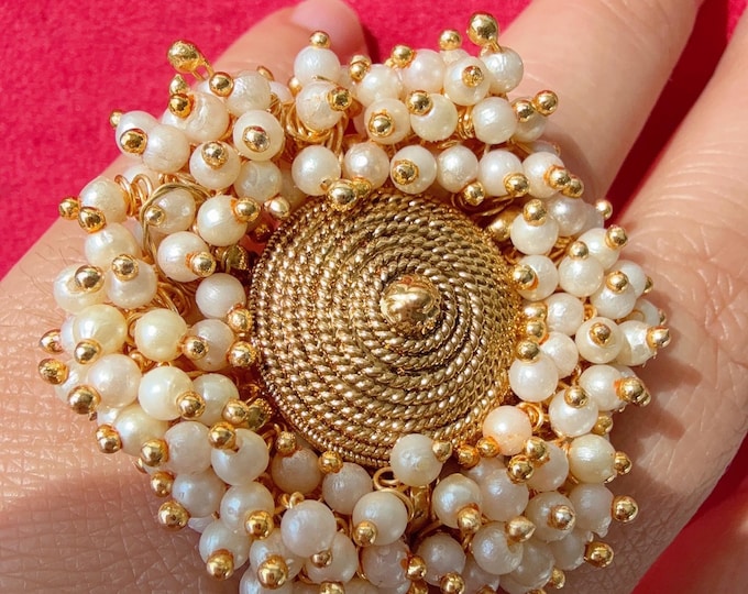 Kundan Antique gold pearls Ring/Adjustable Ring/ Indian Ring/ Indian Jewelry/Indian Wedding jewelry/bridal accessories