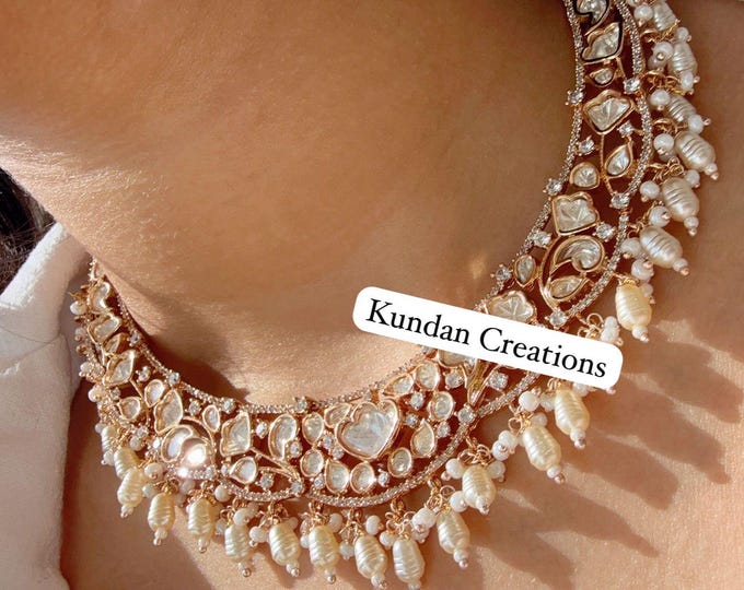 Bridal Kundan Jewelry Moissanite  necklace/Bridal  diamond  Necklace  set/ Indian Bridal Jewelry/Indian Wedding jewelry