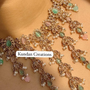 Conjunto de colar choker Polki Kundan – Joias de noiva indianas rosa menta, choker de casamento banhado a mehndi antigo - Nimrit imagem 1