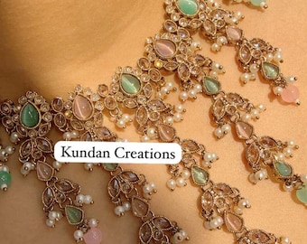 Conjunto de collar Kundan Polki Kundan de color rosa menta antiguo de Nimrit / collar de novia / joyería de boda india / conjunto de collar de novia / collar de boda