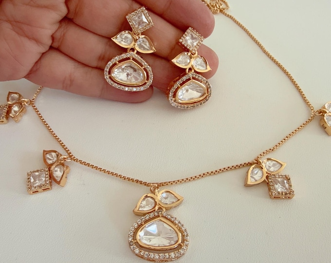 Polki Kundan Gold Jewelry Moissanite  necklace set/ Kundan Necklace / Indian Bridal Jewelry/Indian Wedding jewelry