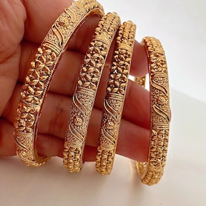 Indian Bangles 4 PC set /Pearl Bridal Bangle set/Gold Plated Wedding Bangles/Mix n Match bangles/Gold chuda Set/Indian jewelry
