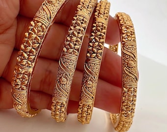 Indian Bangles 4 PC set /Pearl Bridal Bangle set/Gold Plated Wedding Bangles/Mix n Match bangles/Gold chuda Set/Indian jewelry