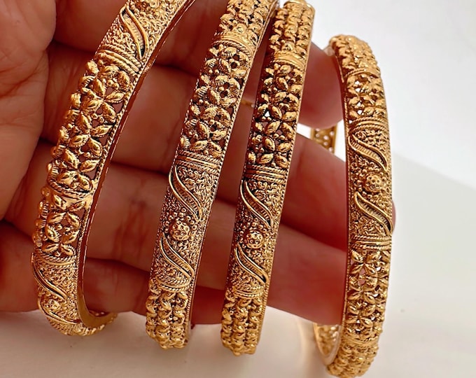 Indian Bangles 4 PC set /Pearl Bridal Bangle set/Gold Plated Wedding Bangles/Mix n Match bangles/Gold chuda Set/Indian jewelry