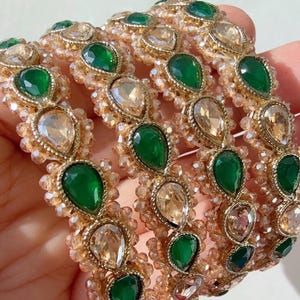 Green Kundan Bangles/Polki Kundan Pearl Bangles Set(4 Pc) /Indian Jewelry/ Emerald green Kundan Bangles/Green bangles/Indian Bangles