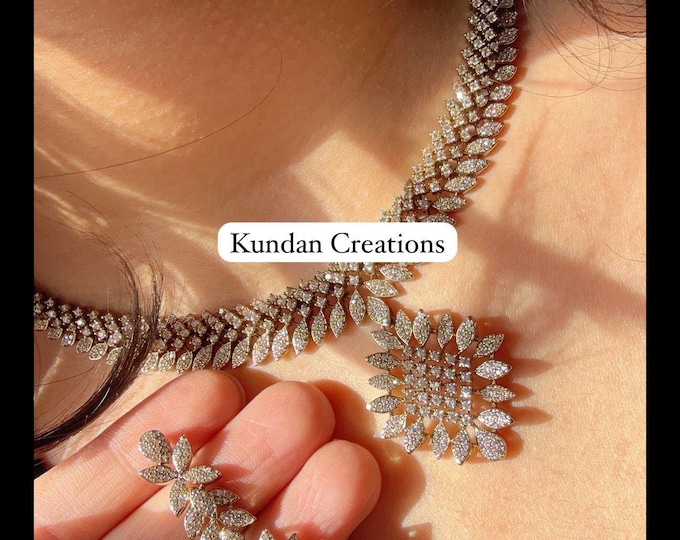 Antique Gold  Necklace diamond necklace  /Indian jewelry/ CZ Choker/Bridal choker/ Indian Necklace/Mehndi plating diamond choker