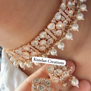 Braut Kundan Schmuck Moissanite Choker Halskette Bolzen-Set / Polki Kundan Stein Halskette / indischer Brautschmuck / indischer Hochzeitsschmuck