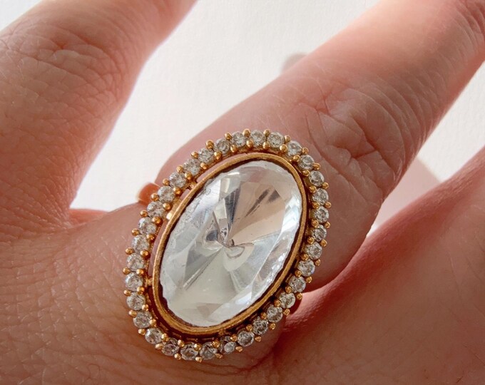 Bridal Kundan Moissanite  Ring/Adjustable Ring/Double Finger Kundan Statement Ring /Indian Wedding jewelry/Moissanite Kundan ring