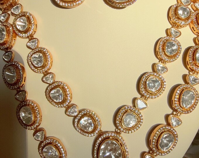 Semi Bridal Double Strand  Moissanite necklace Set/Kundan Moissanite Necklace/ Indian Bridal Jewelry/Kundan Wedding Jewelry