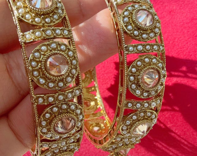 Gold  Antique polki kundan  jhumka kada pair /Gold kundan kada Bangle set/ Wedding Bangles/Antique  kada  bangles/Indian jewelry