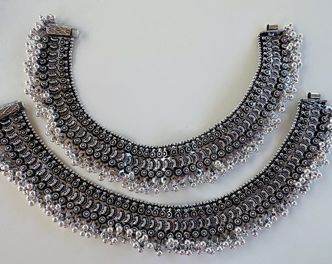 Silver Oxidised Ghungroo Silver Payal Big Anklets / Indian anklets/Boho anklets/German Oxidized Tribal Anklets/Silver Oxidized  Anklet
