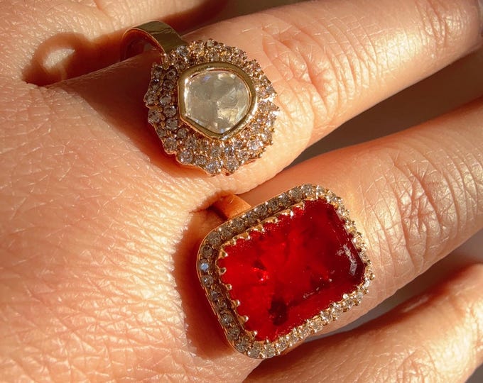 Bridal Kundan Moissanite Ruby  diamond Ring/Adjustable Ring/Double Finger Kundan Ring /Indian Wedding jewelry/Two Finger Kundan ring
