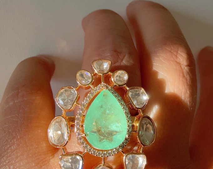 Tyaani Inspired Doublet Moissanite Adjustable Ring/ Mint Doublet Stone Ring/ Indian Jewelry/Indian Wedding jewelry/bridal accessories