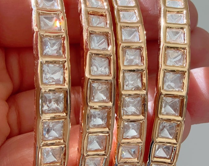 Moissanite kundan bridal 4 Pc Bangles /Cz stone Moissanite gold  kada / Set of 4 Bridal Moissanite bangles