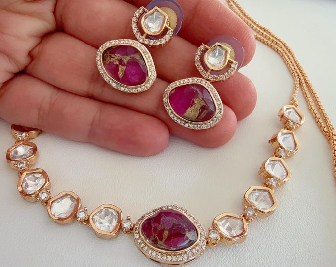 Moissanite Kundan choker necklace set/ Kundan fire Stone Ruby choker/ Indian Bridal Jewelry/Indian Wedding jewelry
