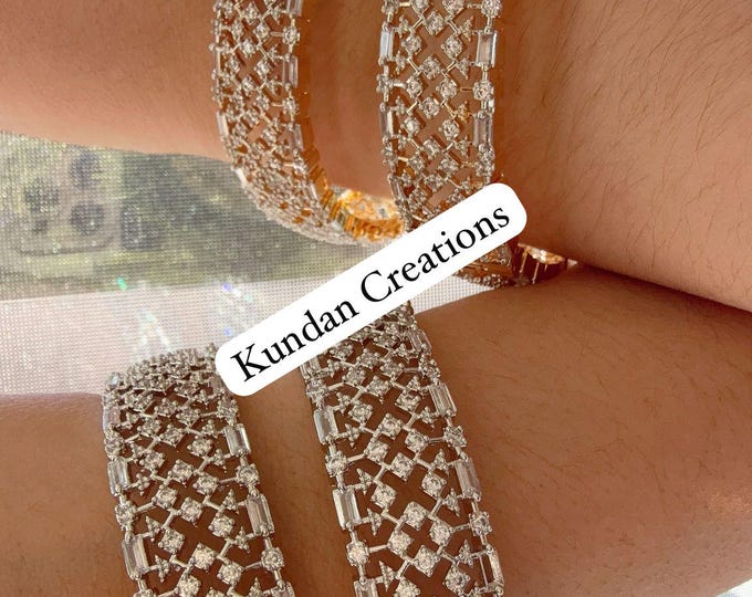 2 Tone  gold American diamond bangle/ Cz stone 2 tone gold kada / Indian bangles/Indian Jewelry /bridal jewelry/Diamond bracelet