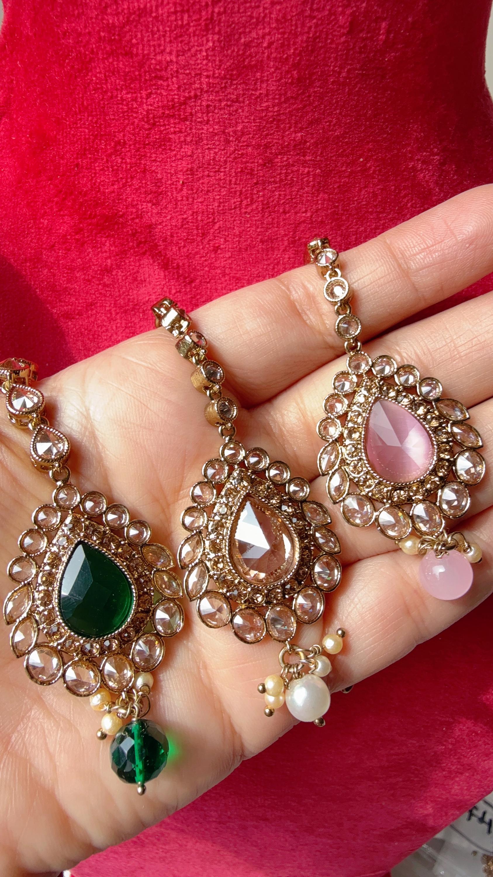 Red and Green Mang Tikka, Handmade Dangling Bells Tikka, Afghan Hair Jewelry, Amazon.com: Indian Bollywood Pakistani Ethnic Maang Head  main image 4