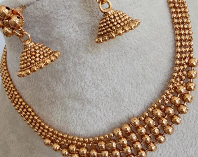 Antique Gold Necklace/Indian wedding jewelry/South Indian Jewelry/Wedding necklace/Temple Jewelry