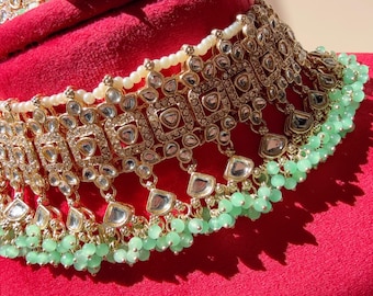 Kundan polki Mint choker Set/Kundan Choker/bridal necklace/Indian wedding jewelry/Bridal necklace set/Mint wedding Necklace
