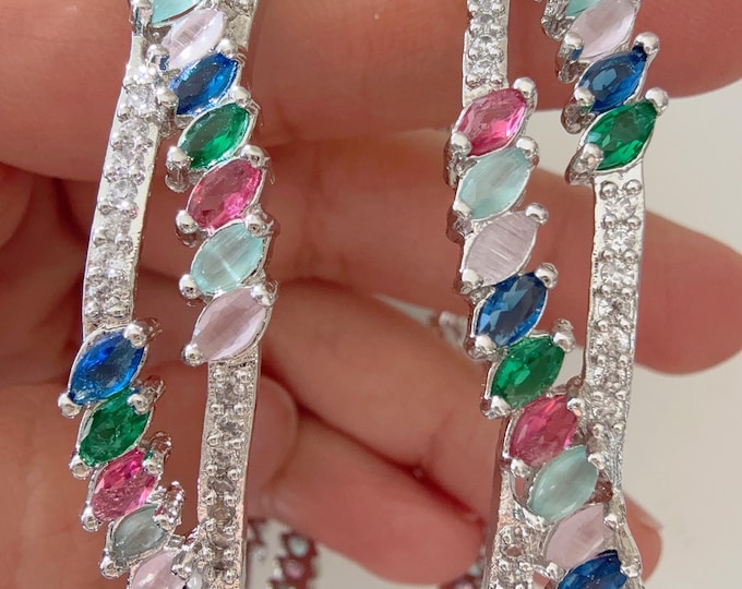 Multi diamond Bangles/Multicolored Bangles/ /gold bracelet/indian bangles/Indian Jewelry /bridal jewelry/Multi stone  silver bangles