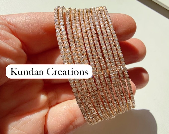 cubic zirconia Gold bangles set of 12/ Indian CZ Bangles/ diamond  Bangle Set/Set of 12 gold American Diamond CZ Bangles