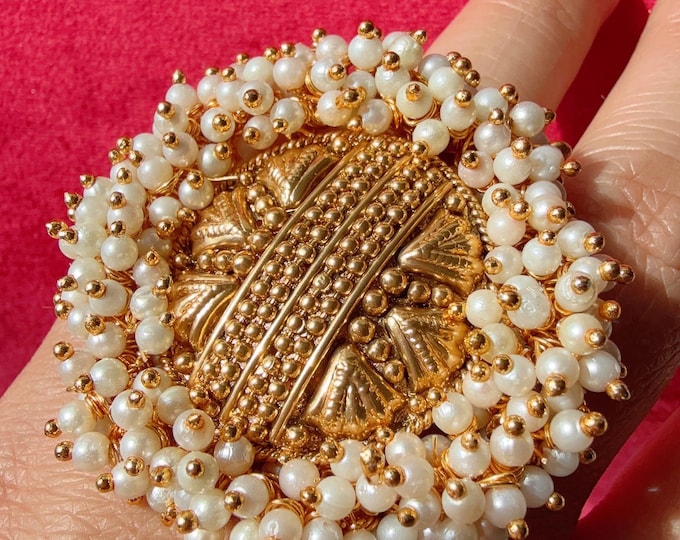 Kundan Antique gold pearls  Ring/Adjustable Ring/ Indian Ring/ Indian Jewelry/Indian Wedding jewelry/bridal accessories
