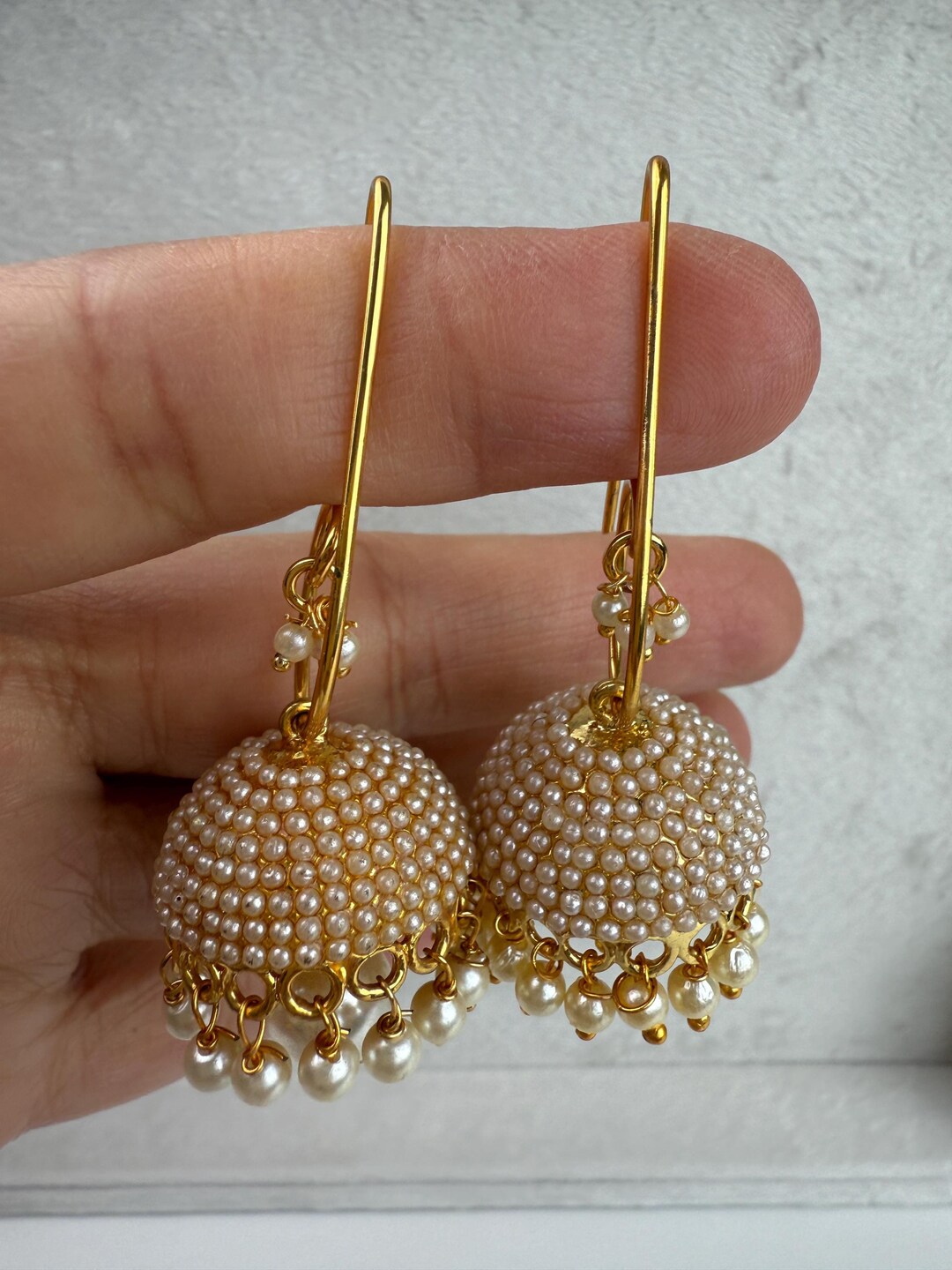 Gold Moti Bali Wire Hoops Earrings/ Punjabi Bali Hoops /indian Earrings — free download