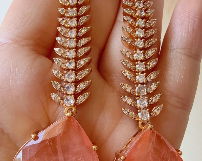 Rose gold Light peach  doublet diamond  Earrings/Chandelier Earrings/Rose Gold Finish doublet Earrings/Rose gold diamond earrings